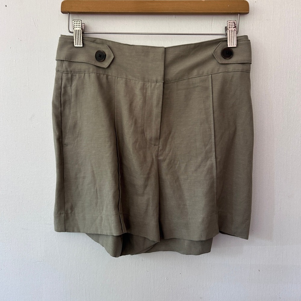 Nine West Shorts Women S Green Linen Blend High Rise Elastic Back Safari Style